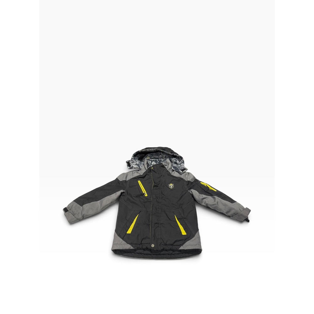 Protection System Boys Black Grey Neon Yellow Hooded Winter Puffer Jacket Size S